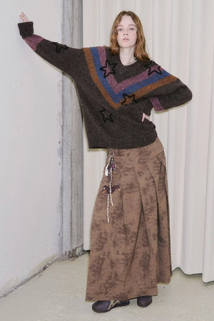 Stitched Pleated Layered Long Skirt