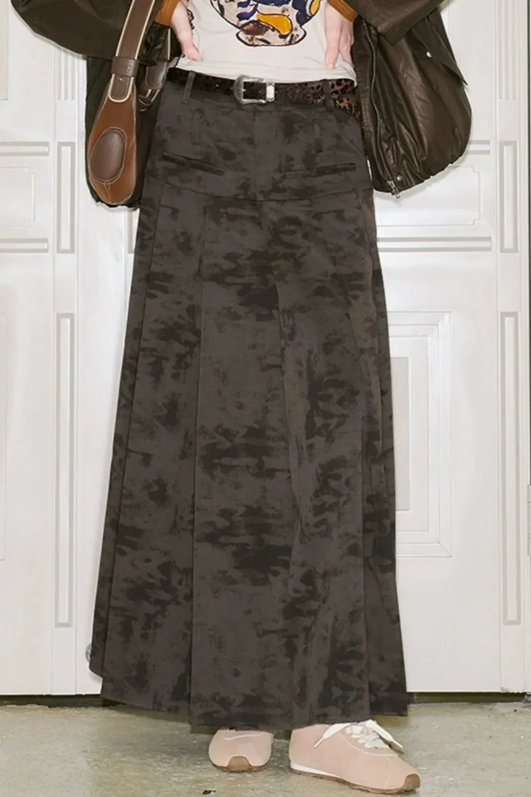 Stitched Pleated Layered Long Skirt