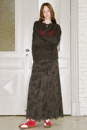Stitched Pleated Layered Long Skirt
