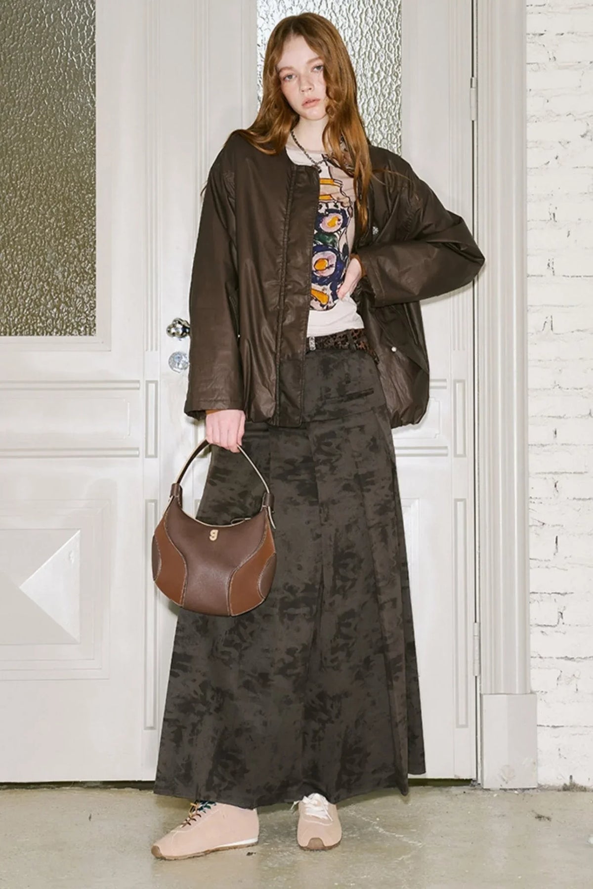 Stitched Pleated Layered Long Skirt