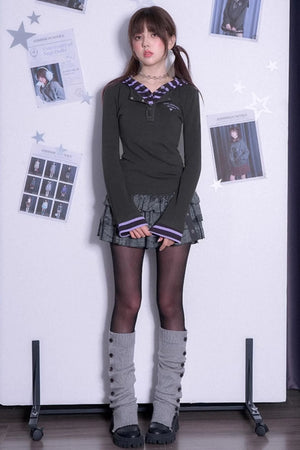 Stitching Hooded Tops & Skirt Set-Up