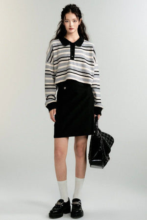 Straight Leg Slit Suit Skirt