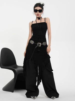 Straight Neck Irregular Hem Dress