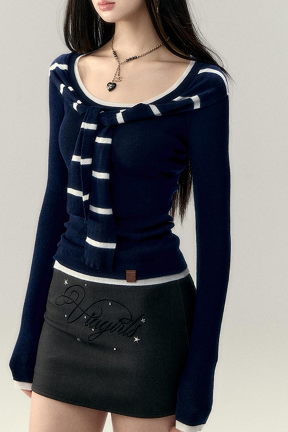 Straight Shoulder Knit Top