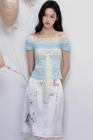 Strap Detail Off-Shoulder Lace Blouse