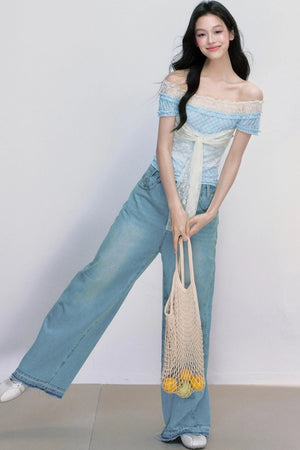 Strap Detail Off-Shoulder Lace Blouse
