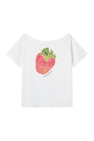 Strawberry Print One-Shoulder Blouse