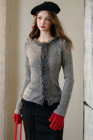 Stretch Knit Cardigan Sweater