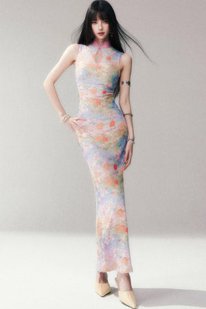 Stretch Lace Sleeveless Cheongsam Dress