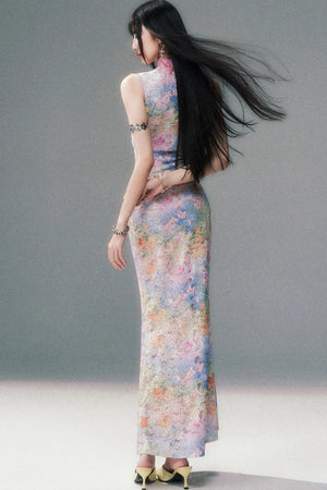 Stretch Lace Sleeveless Cheongsam Dress