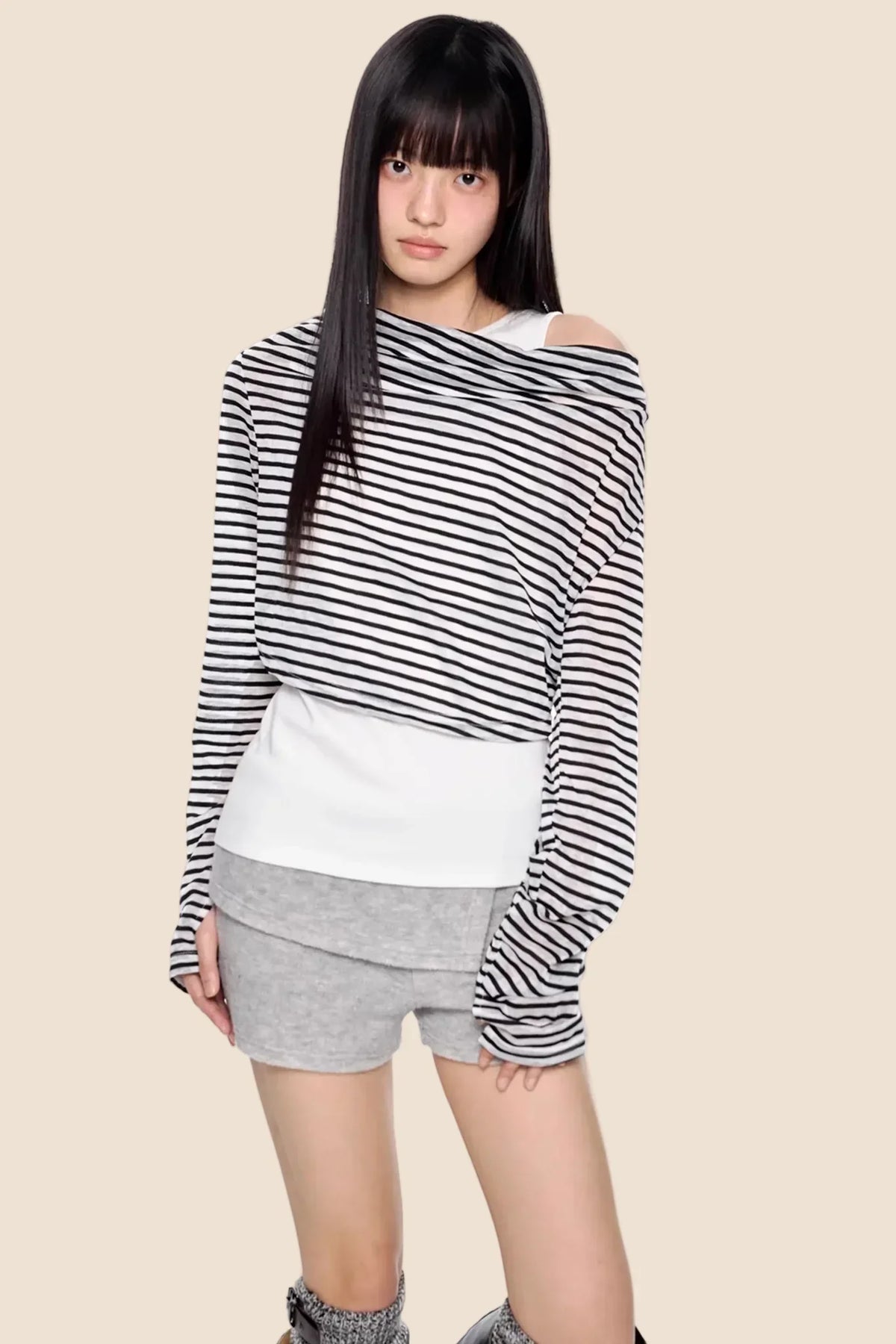 Striped Asymmetrical Lightweight Top