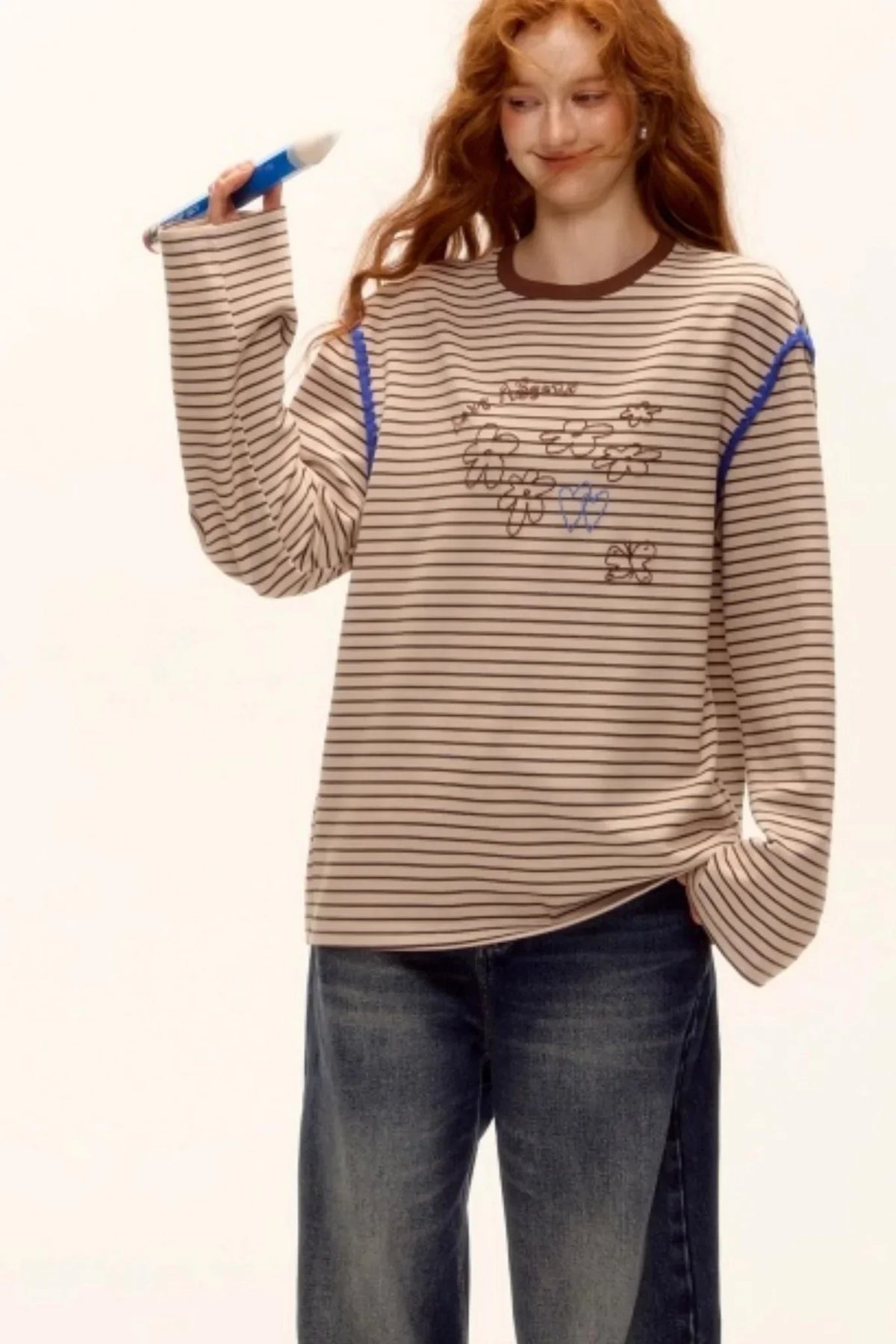 Striped Bead Embroidery Top