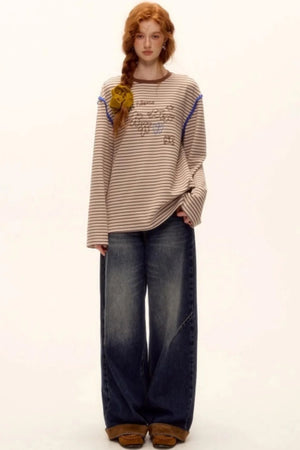 Striped Bead Embroidery Top