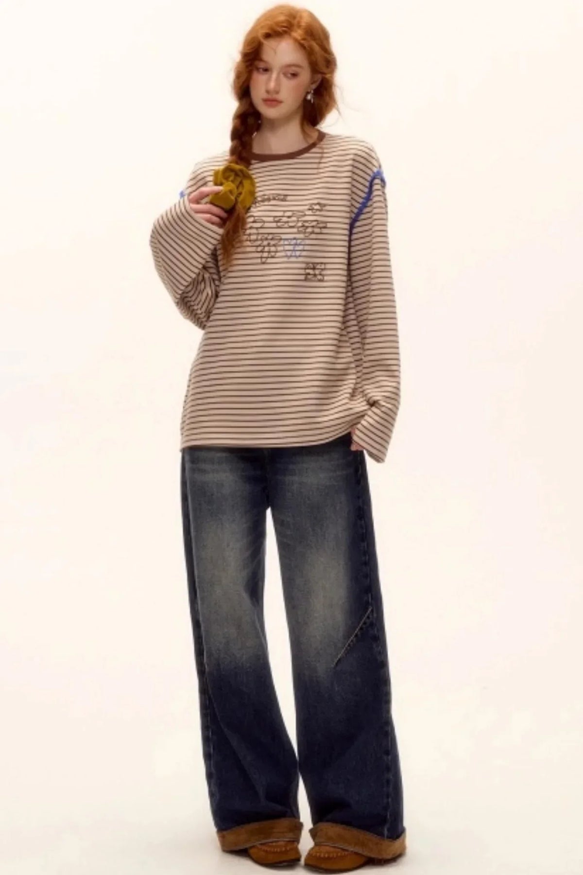 Striped Bead Embroidery Top
