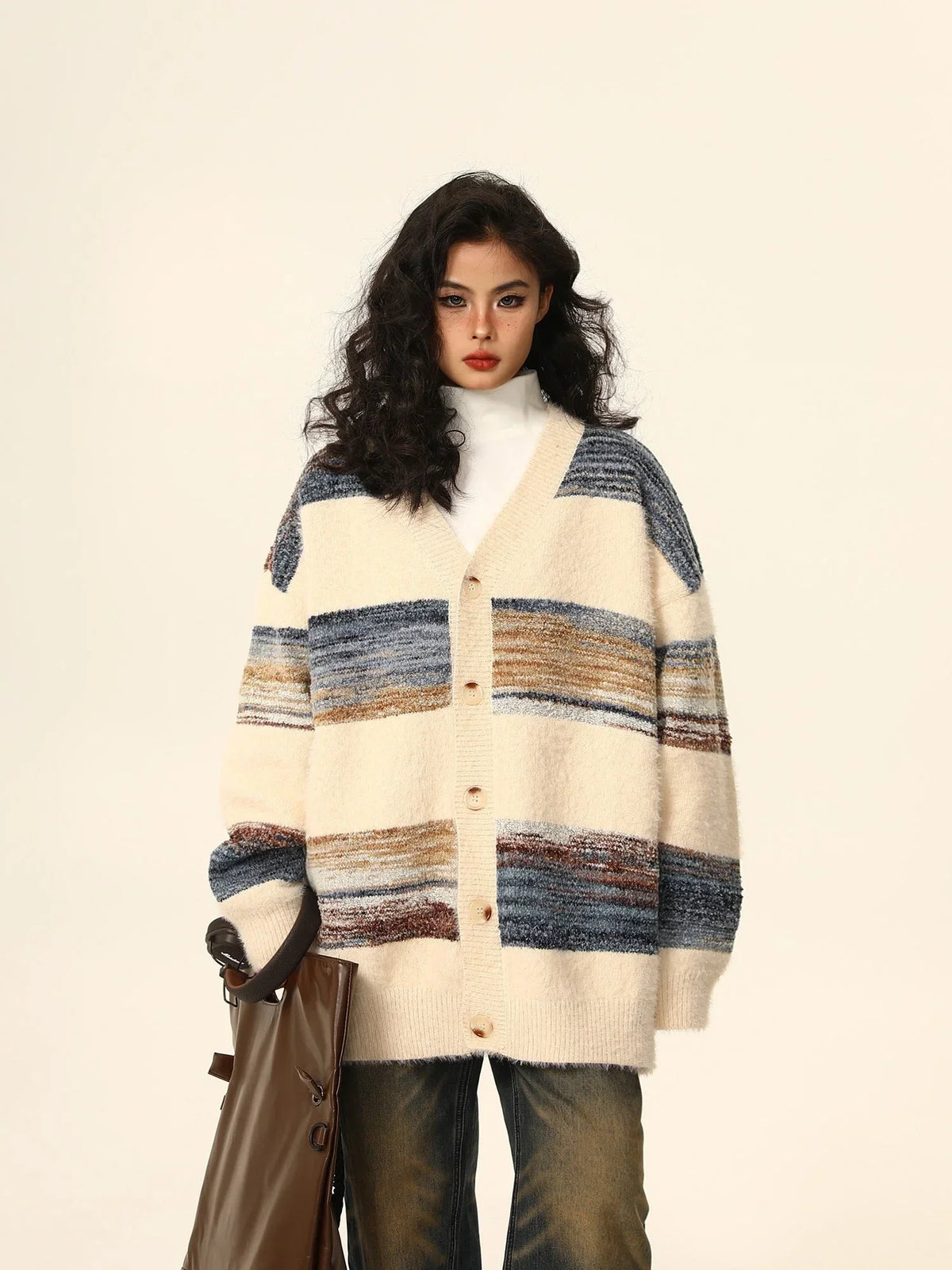 Striped cardigan knit jacket