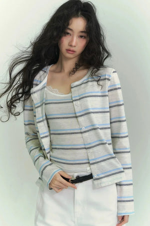 Striped Cardigan Two-Piece Set-Up
