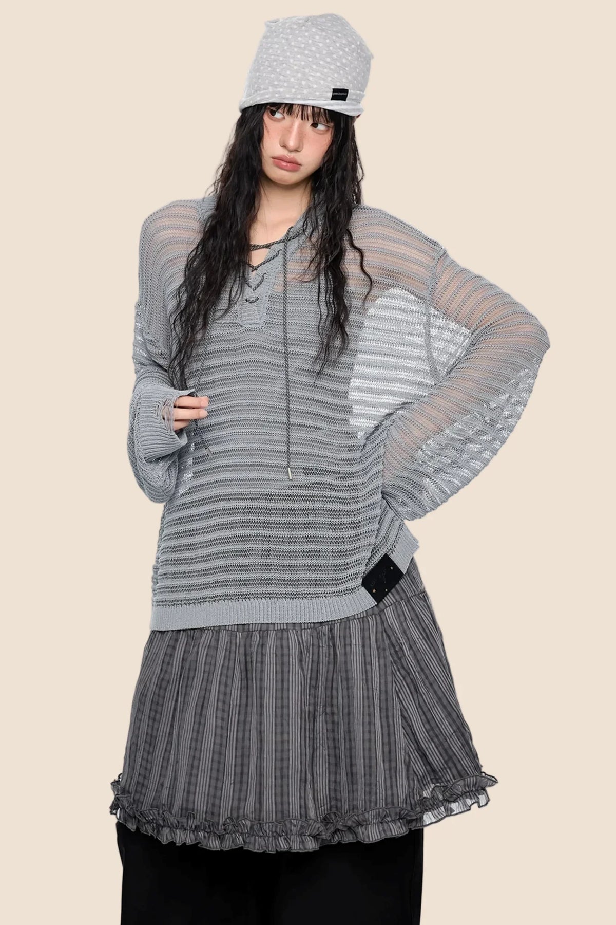 Striped Collar Cut-Out Blouse