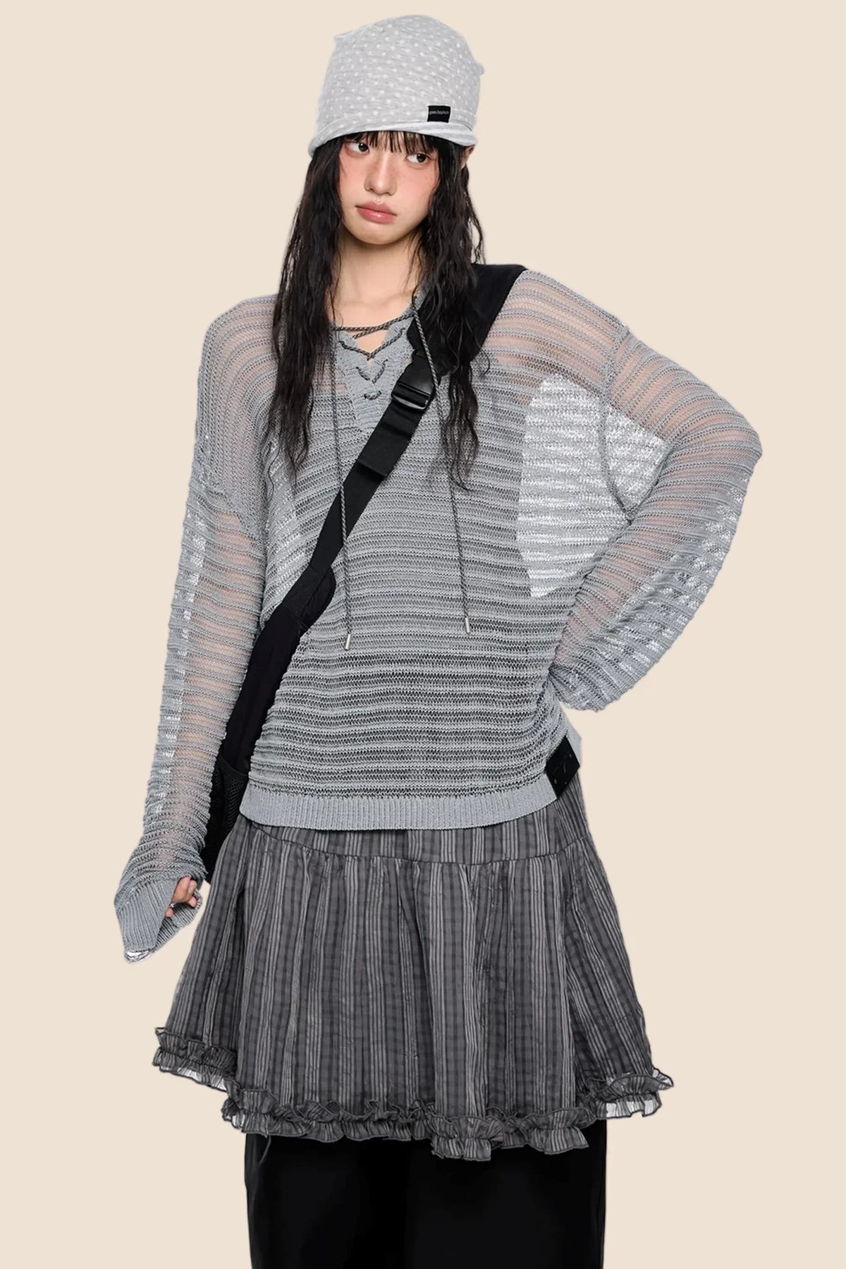 Striped Collar Cut-Out Blouse