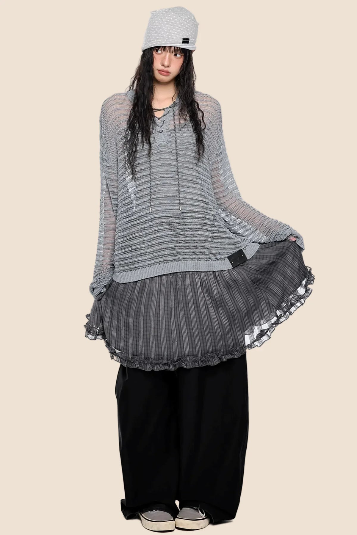 Striped Collar Cut-Out Blouse