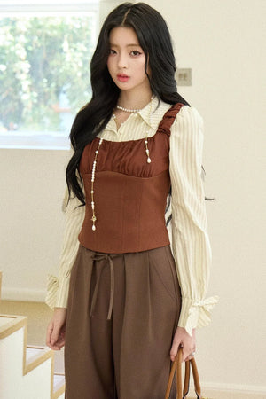 Striped Collar Vest Set-Up