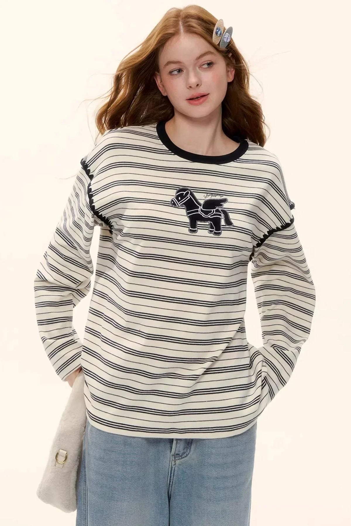 Striped Color-Blocked Crew Sweater