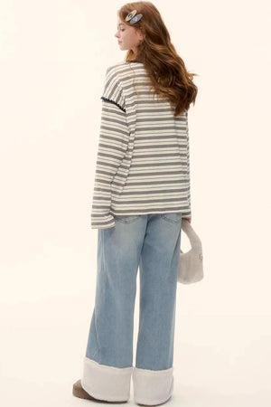 Striped Color-Blocked Crew Sweater