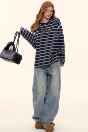 Striped Color-Blocked Crew Sweater