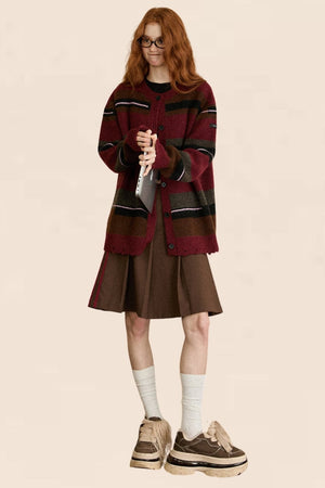 Striped Contrast Midi Knit Cardigan