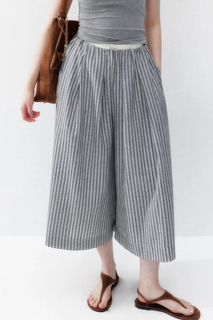 Striped Cotton Linen Pleated Pants