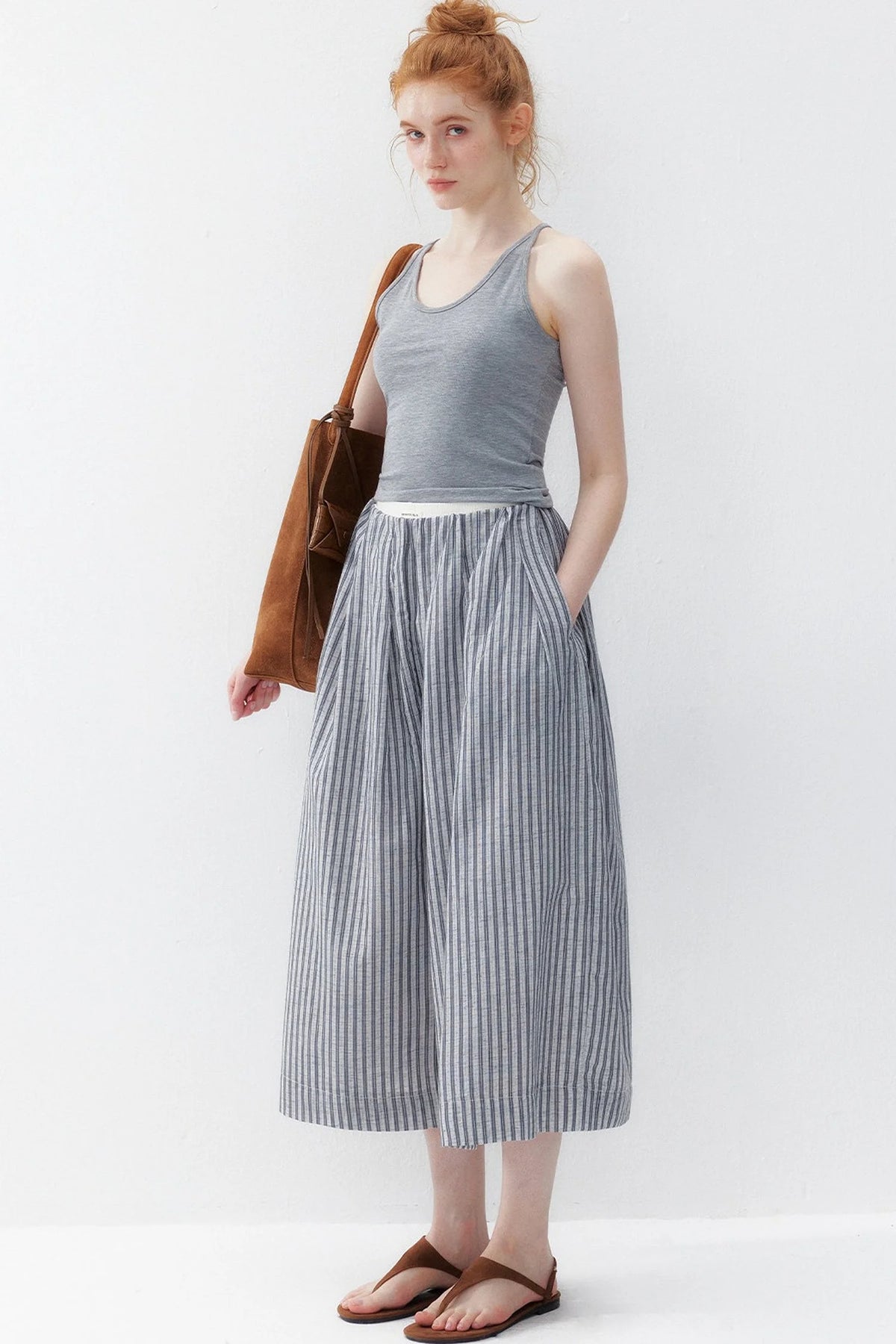 Striped Cotton Linen Pleated Pants