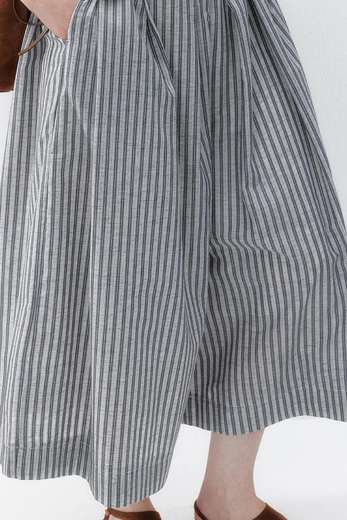 Striped Cotton Linen Pleated Pants