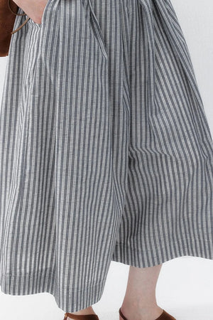 Striped Cotton Linen Pleated Pants