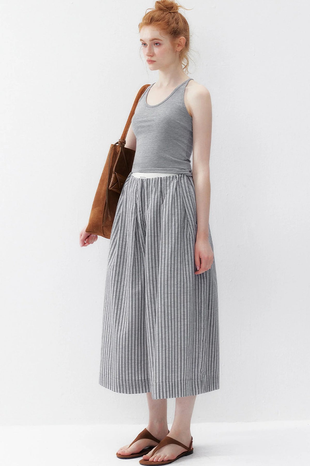 Striped Cotton Linen Pleated Pants