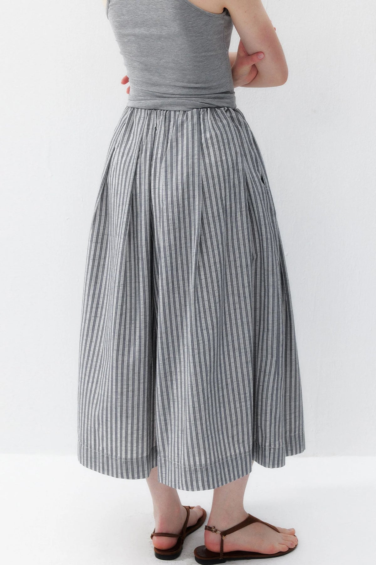 Striped Cotton Linen Pleated Pants