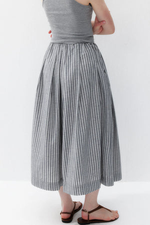 Striped Cotton Linen Pleated Pants