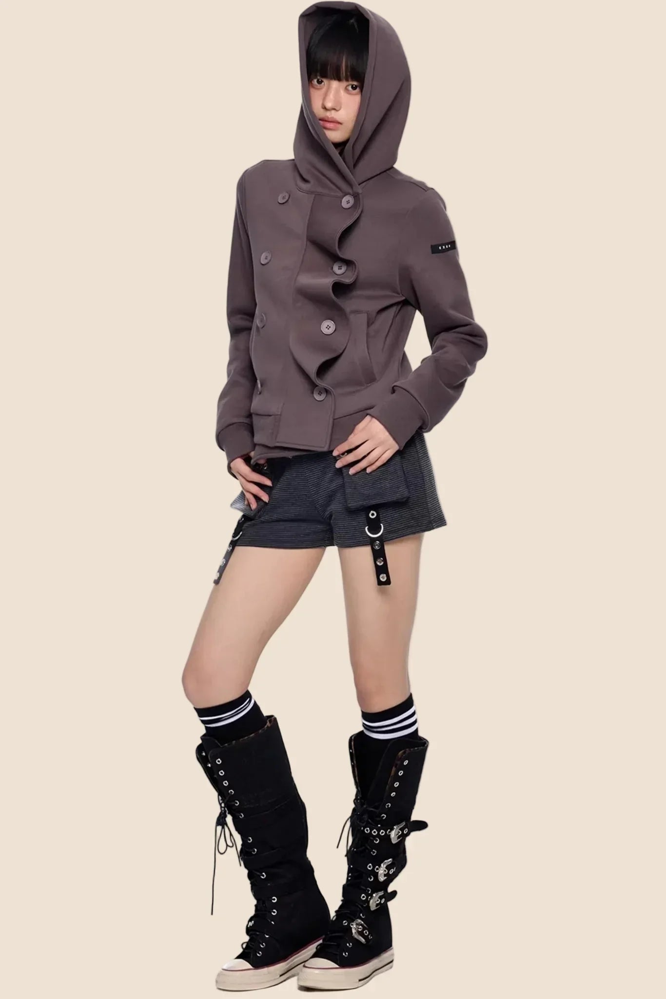 Striped Deconstructed Hooded Top