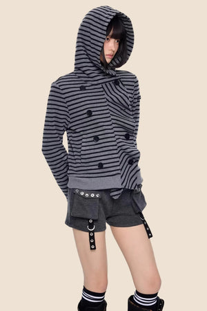 Striped Deconstructed Hooded Top