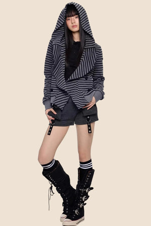 Striped Deconstructed Hooded Top
