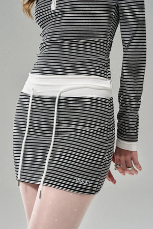 Striped Elegance Black & White Long Sleeve Dress Set-Up