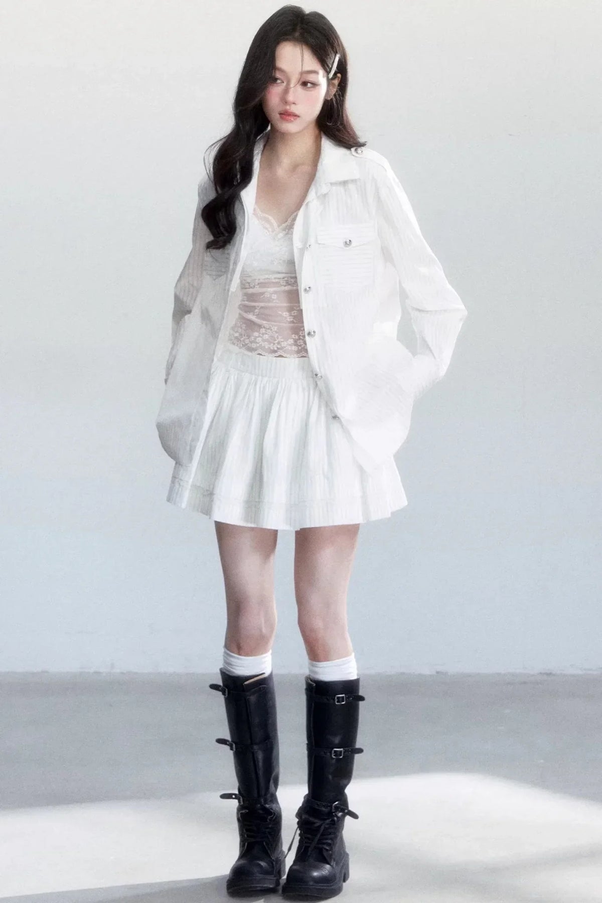 Striped Elegance Shirt Skirt Set-Up