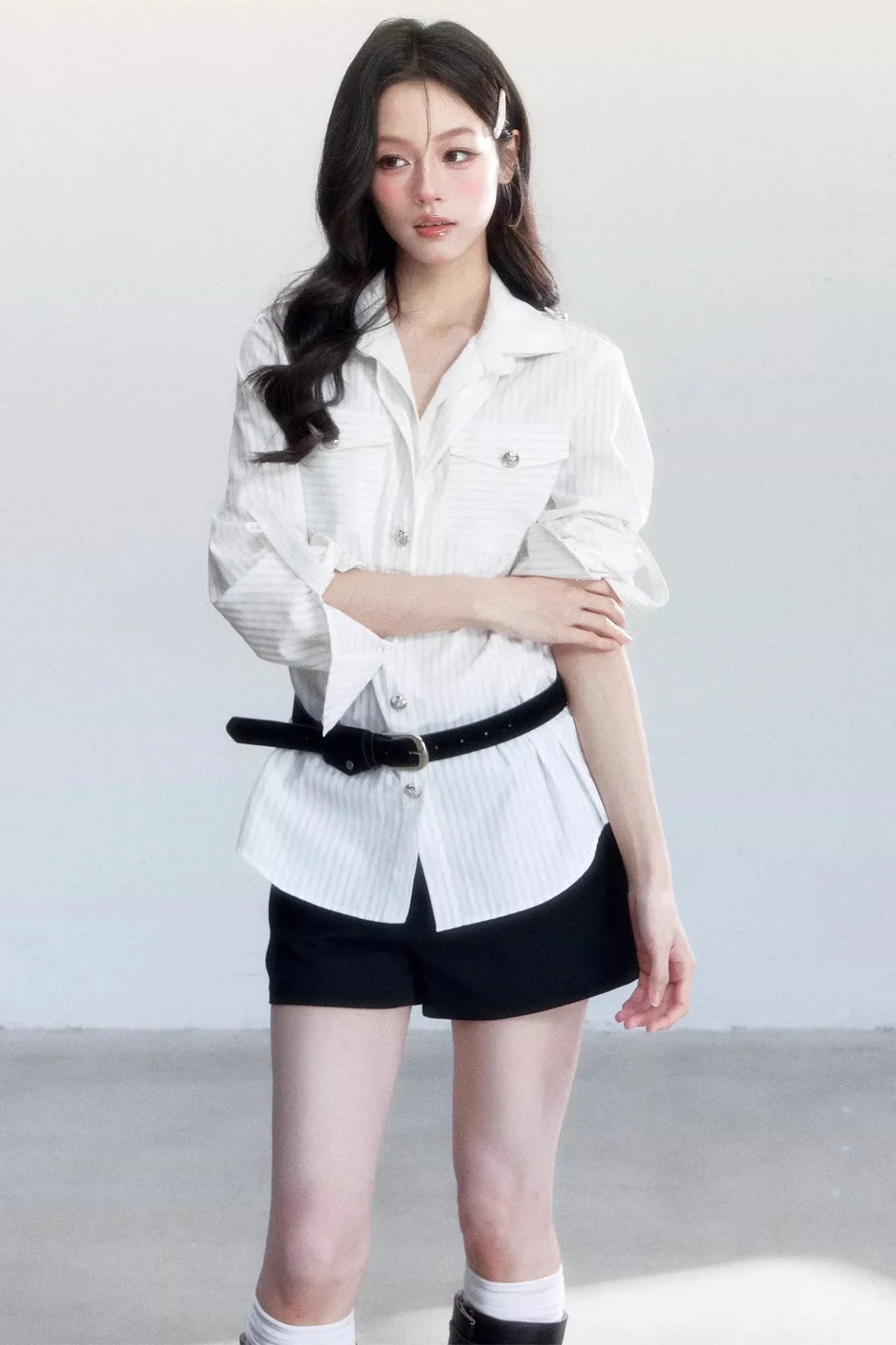 Striped Elegance Shirt Skirt Set-Up