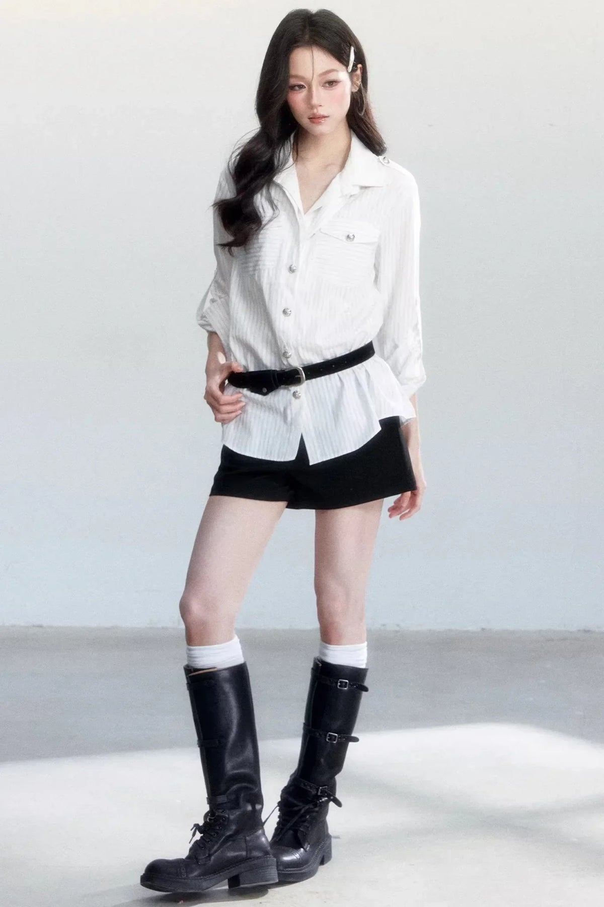 Striped Elegance Shirt Skirt Set-Up