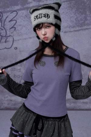 Striped Faux Mink Cat Ear Hat