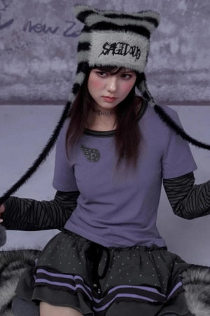 Striped Faux Mink Cat Ear Hat
