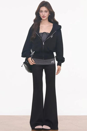 Striped Flared Pants Jacket Set-Up