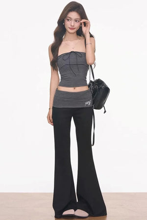 Striped Flared Pants Jacket Set-Up