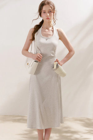 Striped Halter Neck Maxi Dress
