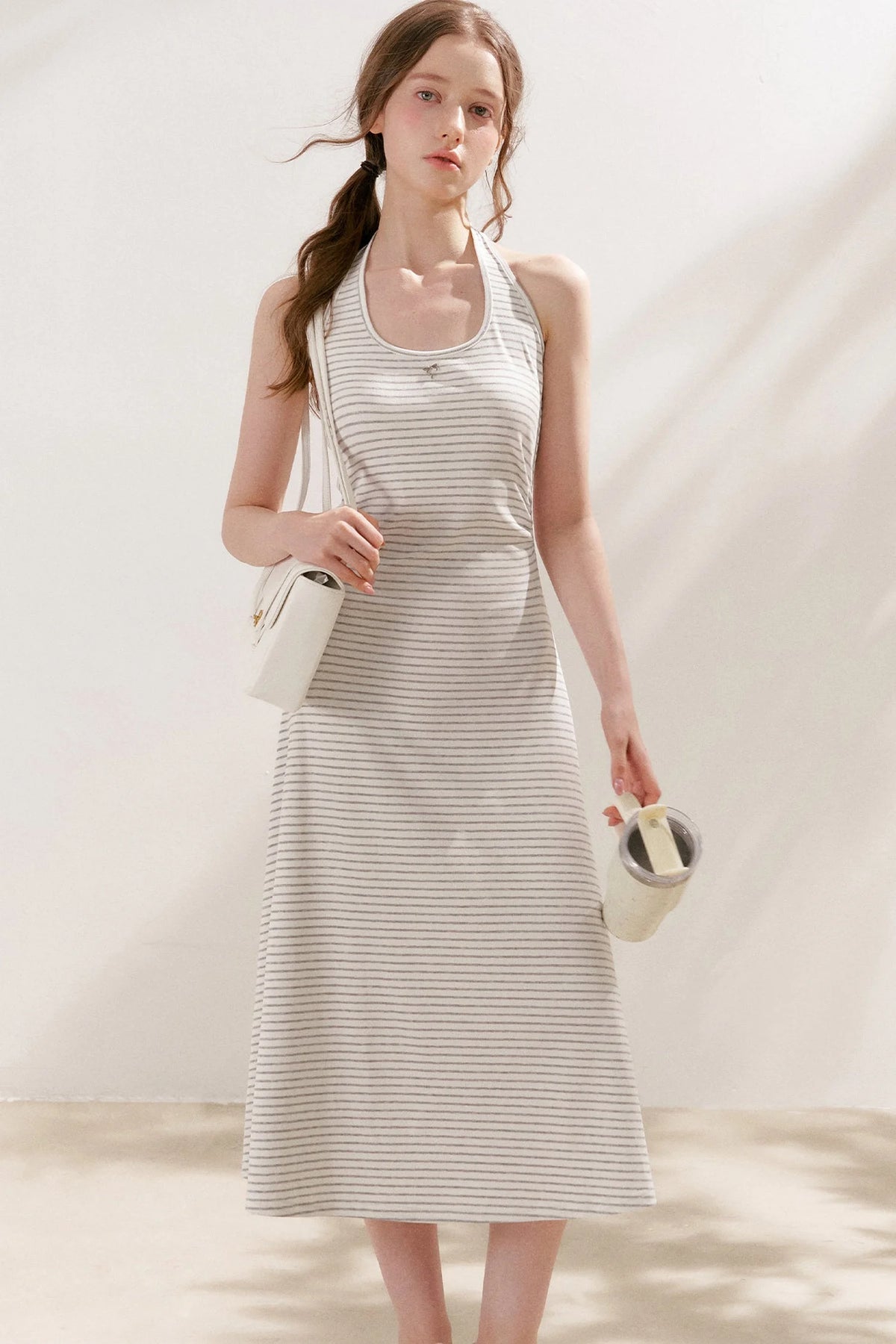 Striped Halter Neck Maxi Dress