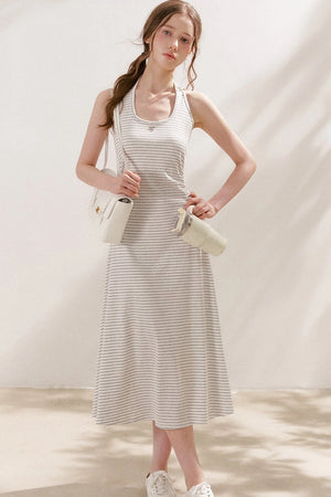 Striped Halter Neck Maxi Dress