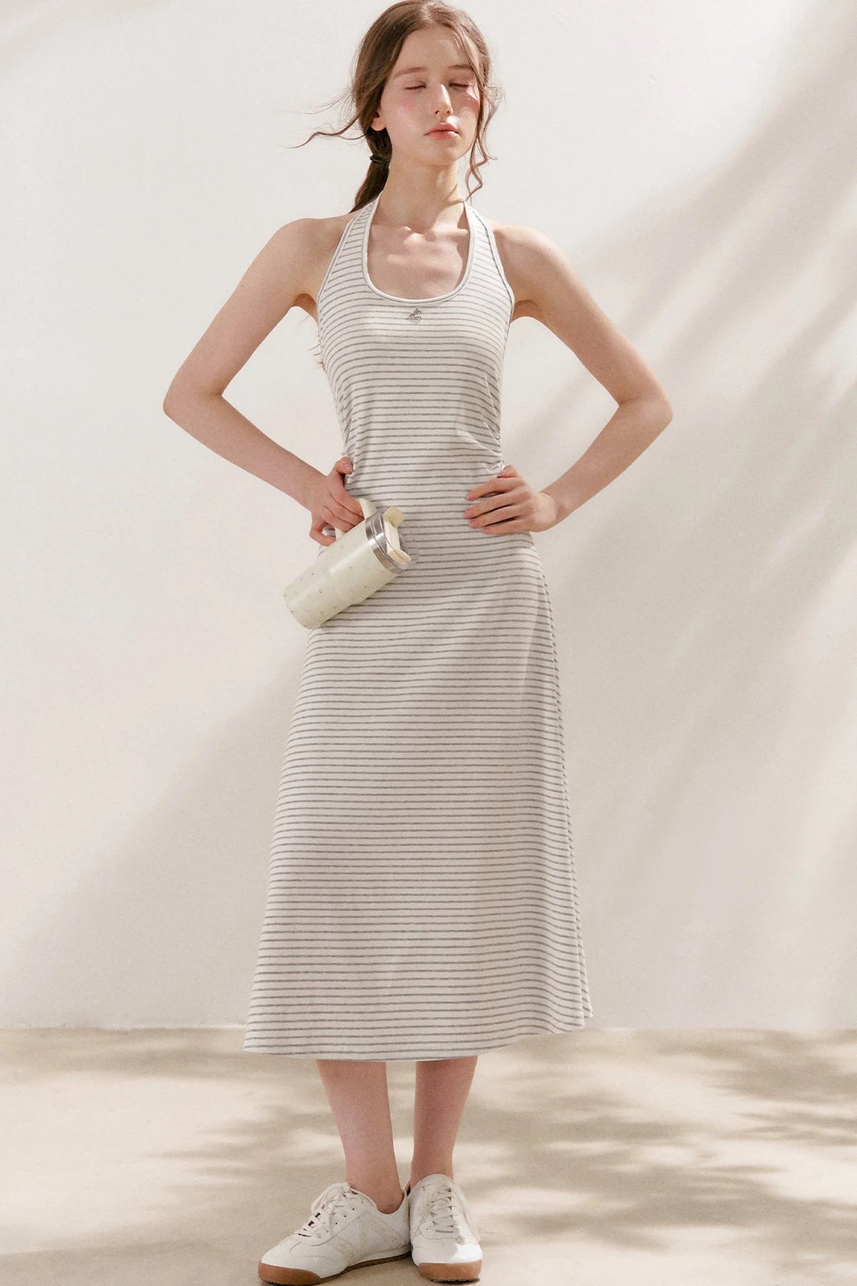 Striped Halter Neck Maxi Dress